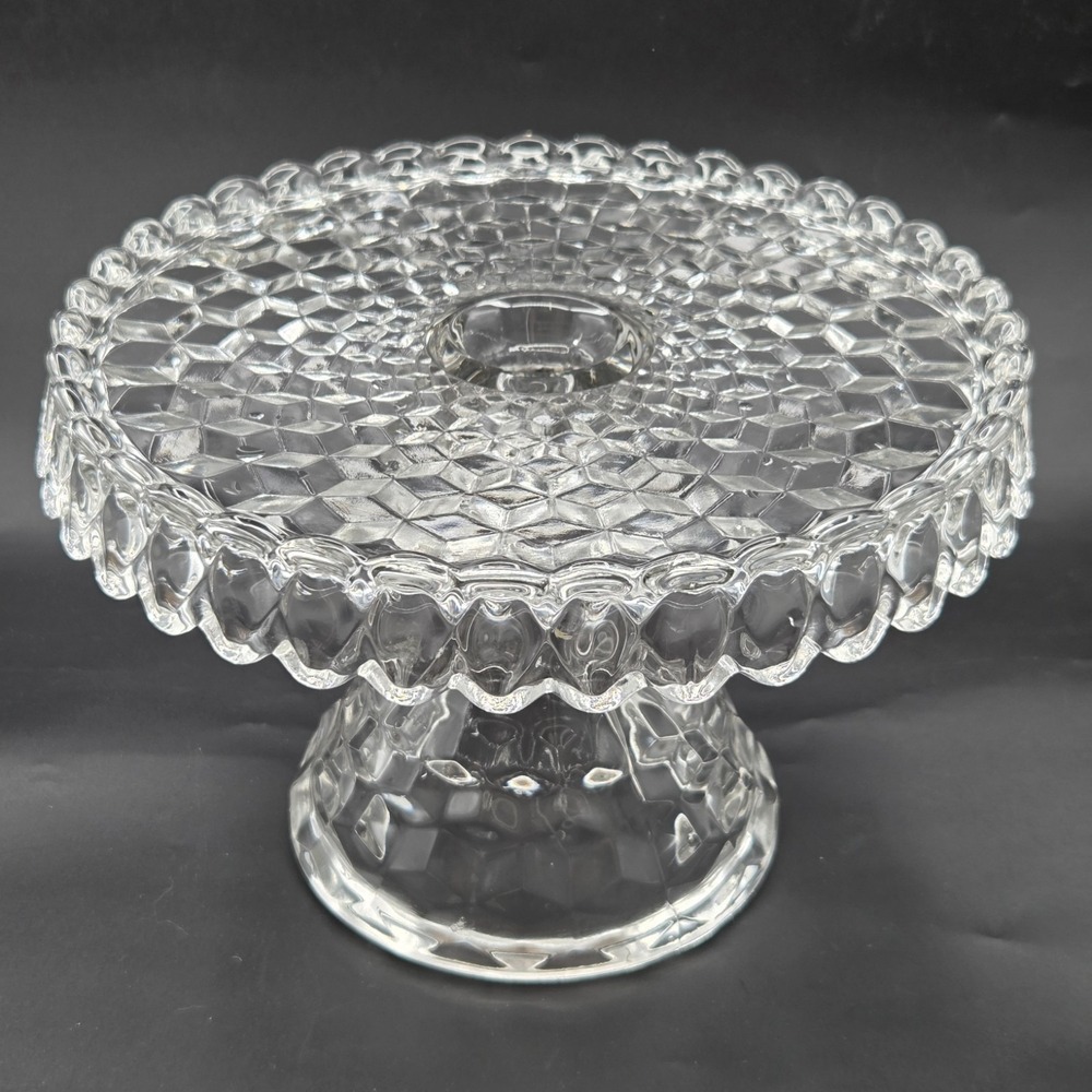FOSTORIA 10" American Cubist Pedestal CAKE STAND with Rum Well VINTAGE 1950s